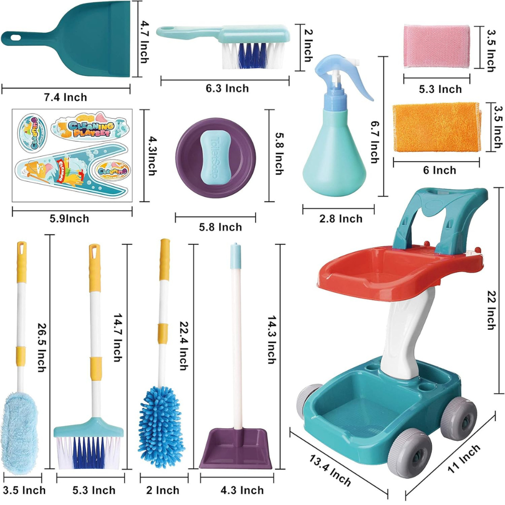 Carrito De Limpieza Infantil Con Accesorios Juego Didáctico-6
