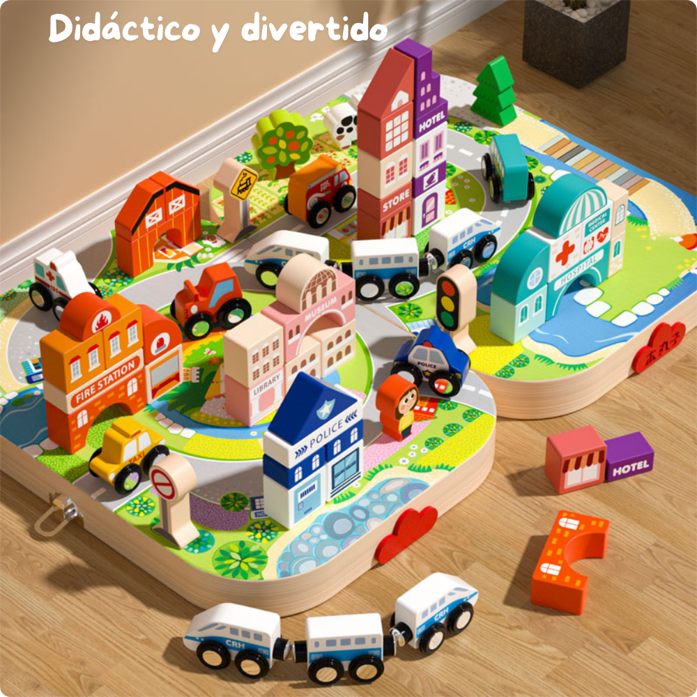  Ciudad de Madera 3 en 1 – Juego de Construcción y Transporte-2