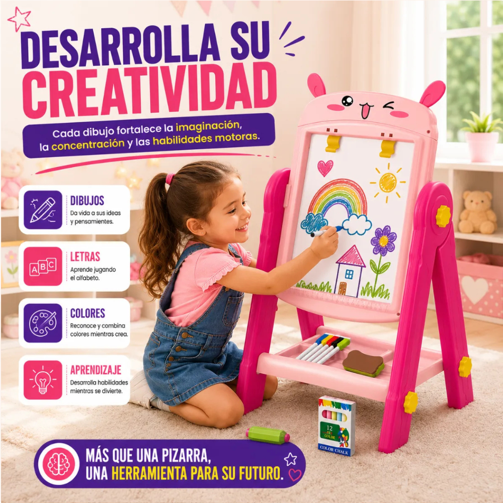 Pizarra de Dibujo Infantil 2 en 1 360 Accesorios CONEJITO-2