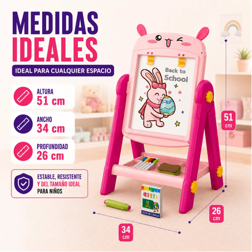 Pizarra de Dibujo Infantil 2 en 1 360 Accesorios CONEJITO-3