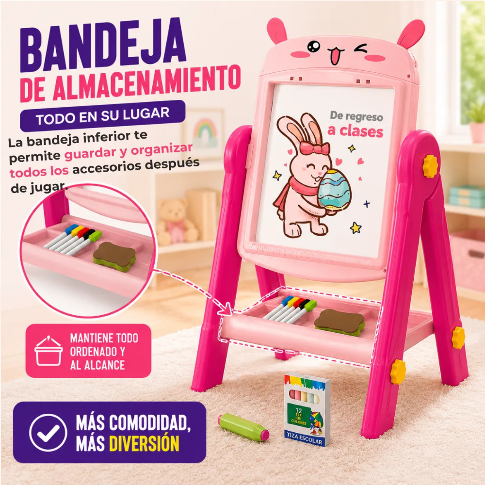 Pizarra de Dibujo Infantil 2 en 1 360 Accesorios CONEJITO-4