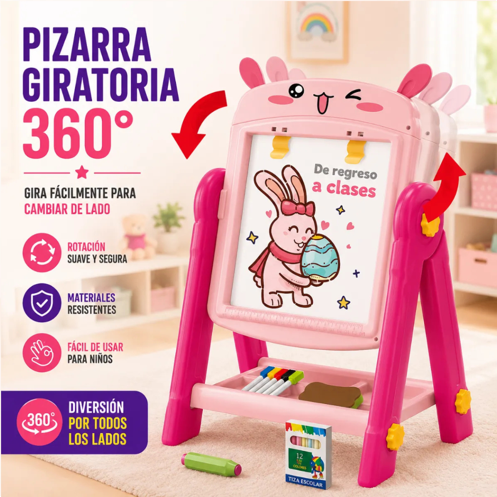 Pizarra de Dibujo Infantil 2 en 1 360 Accesorios CONEJITO-5