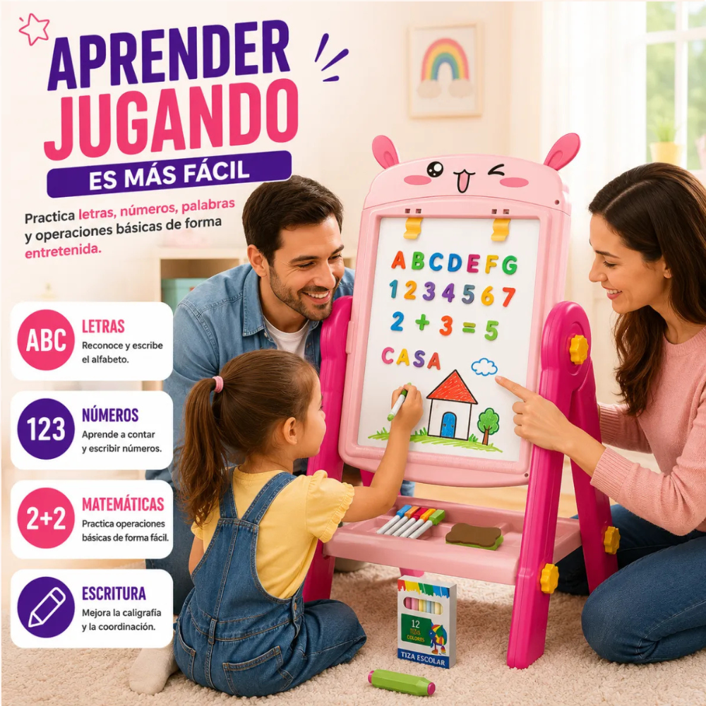 Pizarra de Dibujo Infantil 2 en 1 360 Accesorios CONEJITO-7