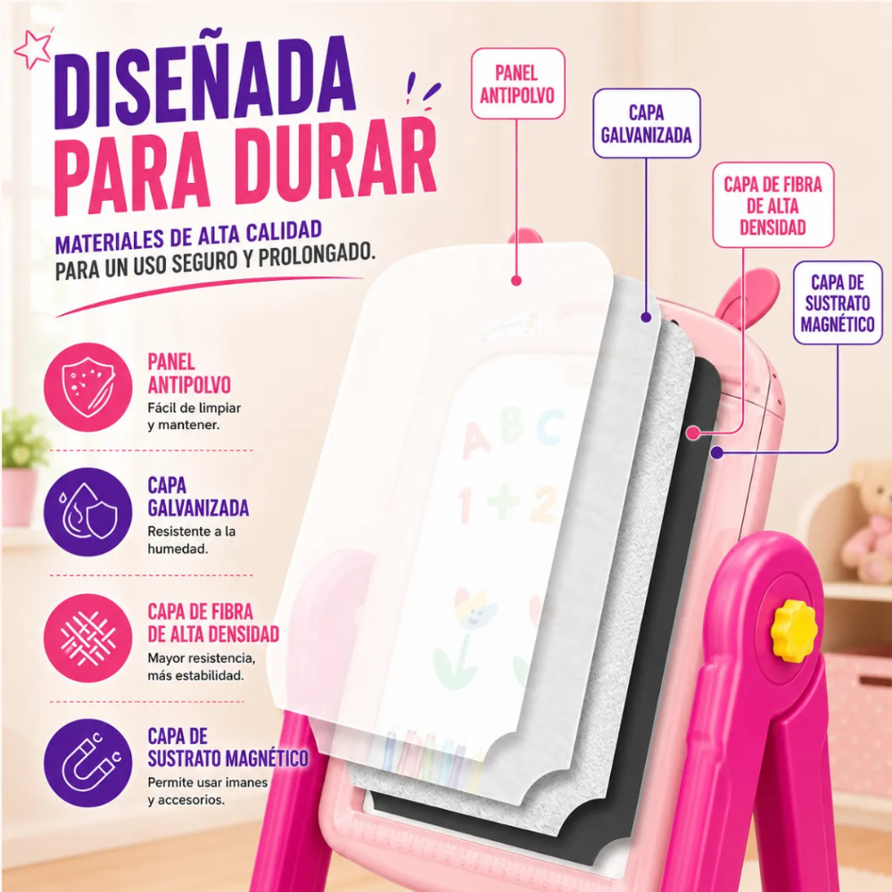 Pizarra de Dibujo Infantil 2 en 1 360 Accesorios CONEJITO-8