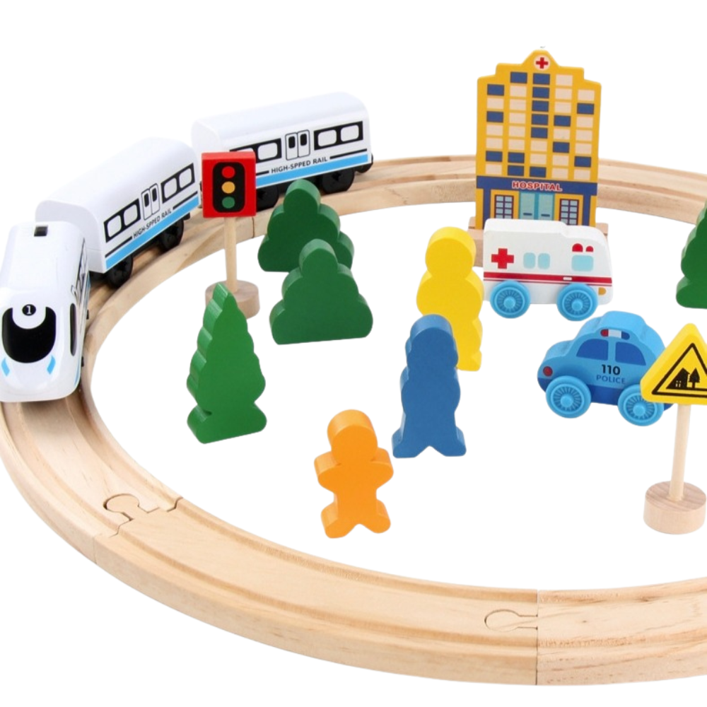 Tren eléctrico de madera móvil Juego Didáctico Montessori-2