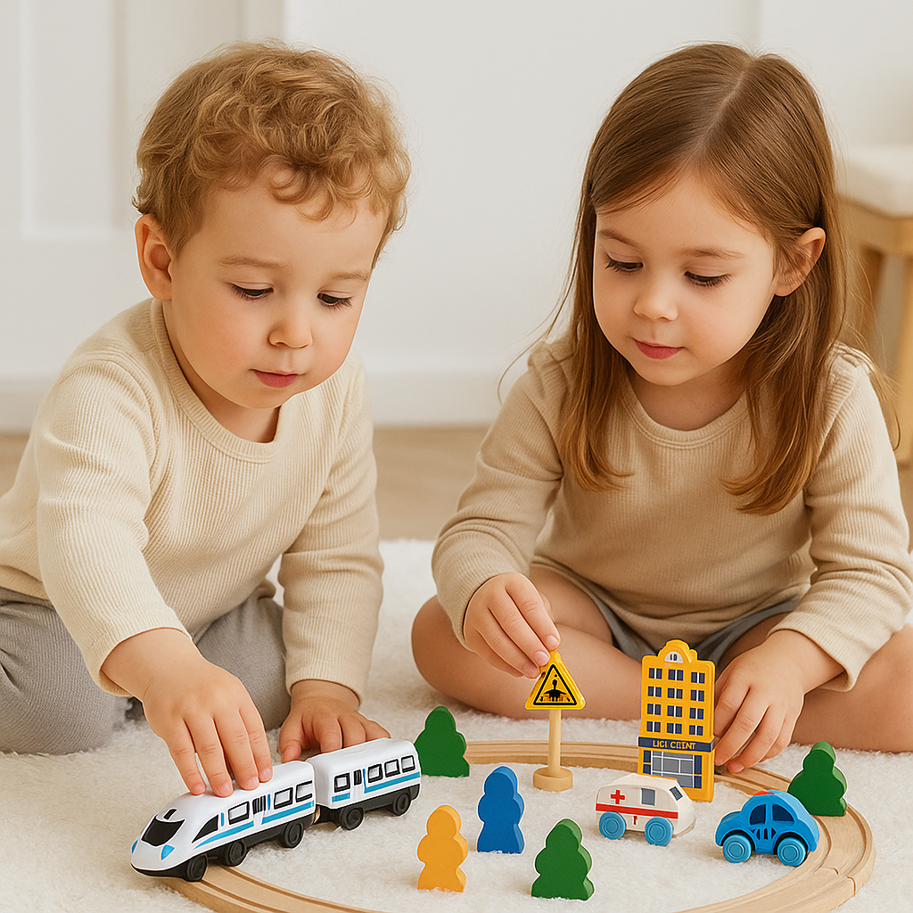 Tren eléctrico de madera móvil Juego Didáctico Montessori-4