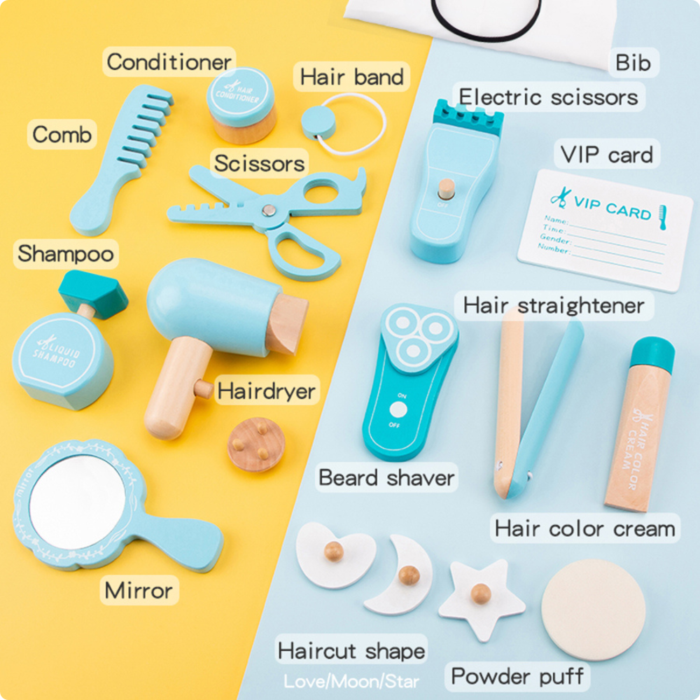 Set de Peluquería de Madera Juego de Imitación para Niños-3