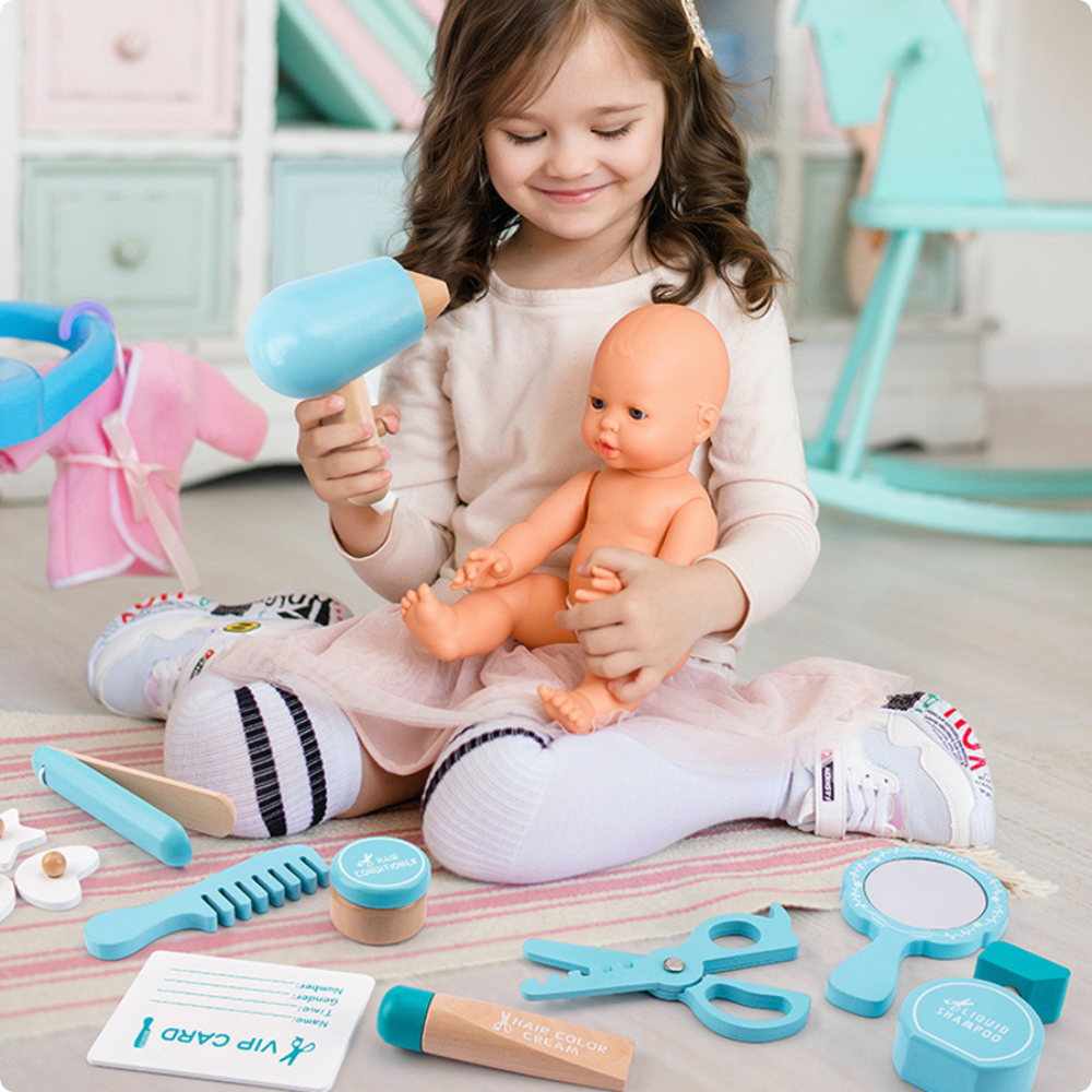 Set de Peluquería de Madera Juego de Imitación para Niños-5