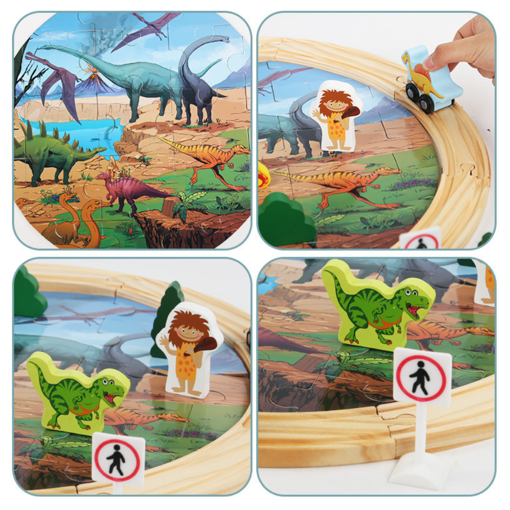 Tren Dinosaurios 2 en 1 – Puzzle y Circuito de Madera-3