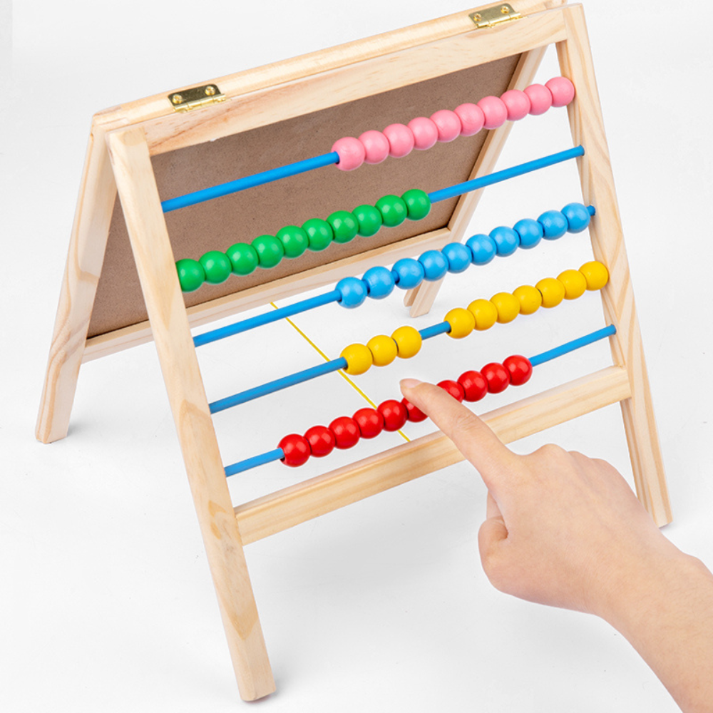 Pizarra de Dibujo Infantil con Ábaco de Colores de Madera-2