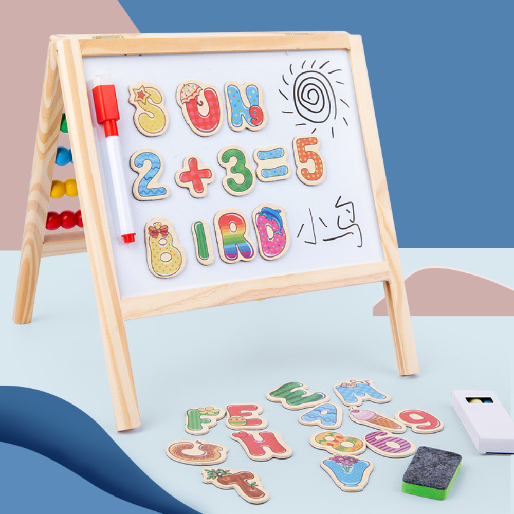 Pizarra de Dibujo Infantil con Ábaco de Colores de Madera-3