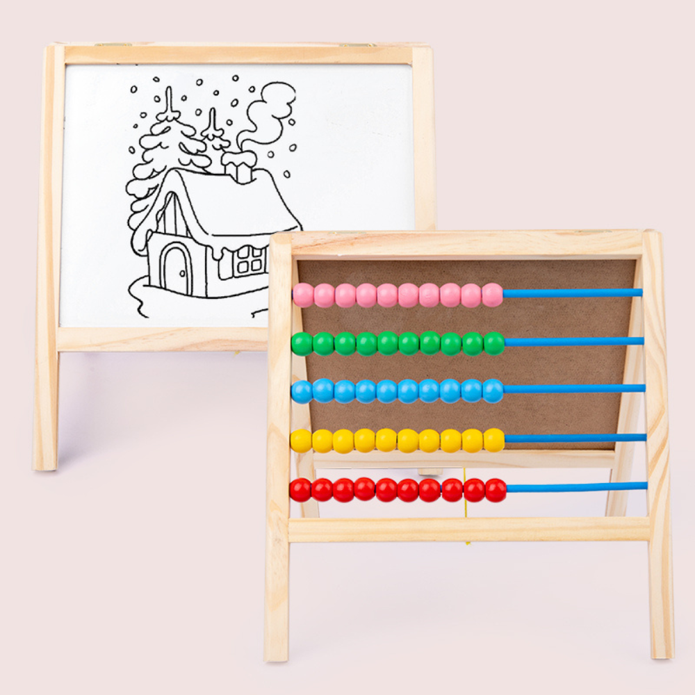 Pizarra de Dibujo Infantil con Ábaco de Colores de Madera-4