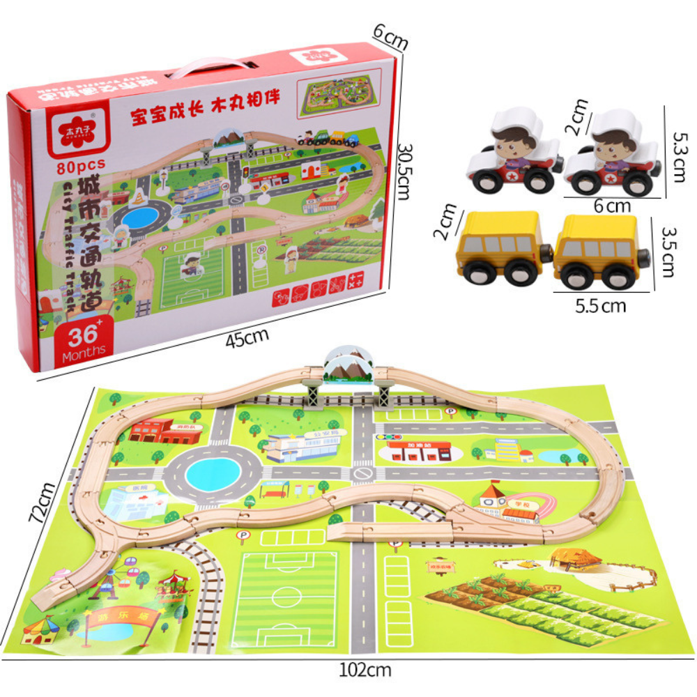 Mega Set de Tren de Madera con Ciudad Interactiva 80 Piezas-3