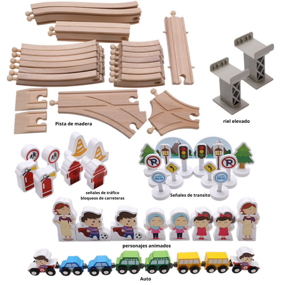 Mega Set de Tren de Madera con Ciudad Interactiva 80 Piezas-5