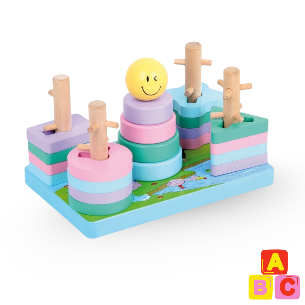 Juego de Encaje de Figuras Geométricas de Madera  Diseño Infantil-0