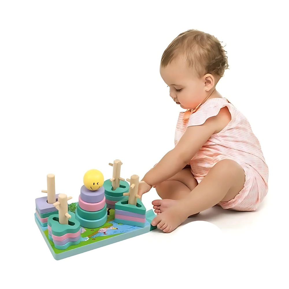 Juego de Encaje de Figuras Geométricas de Madera  Diseño Infantil-3