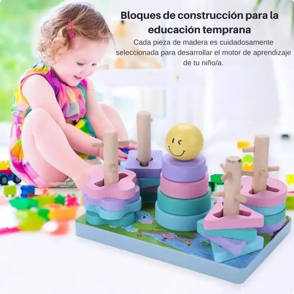 Juego de Encaje de Figuras Geométricas de Madera  Diseño Infantil-4