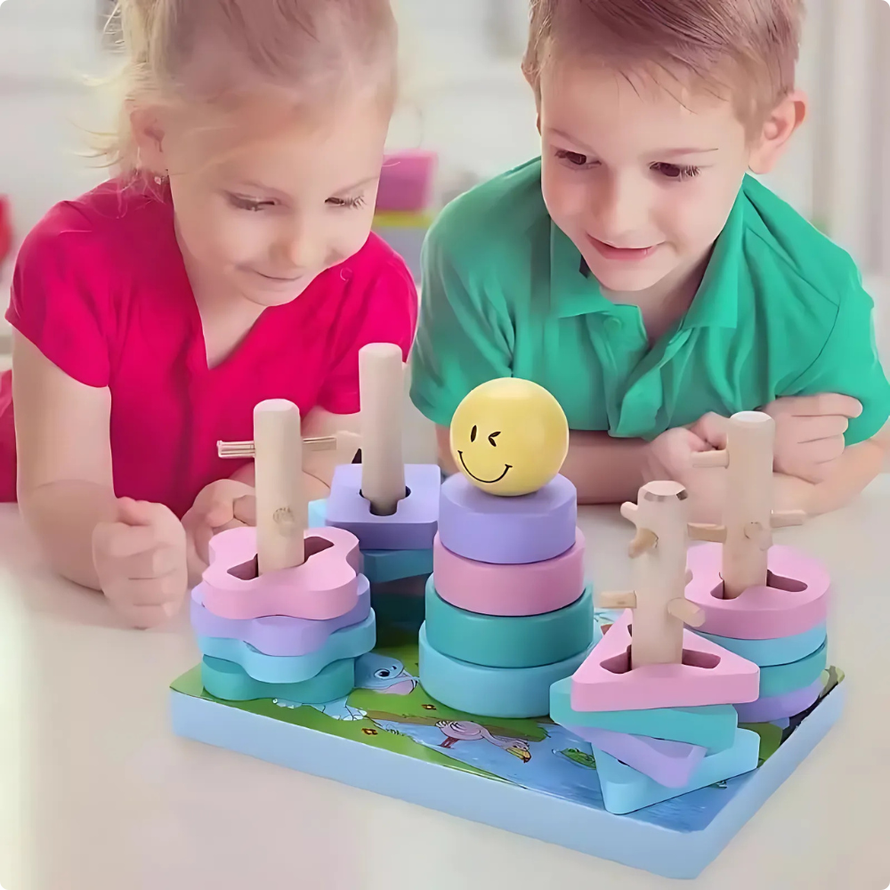 Juego de Encaje de Figuras Geométricas de Madera  Diseño Infantil-5