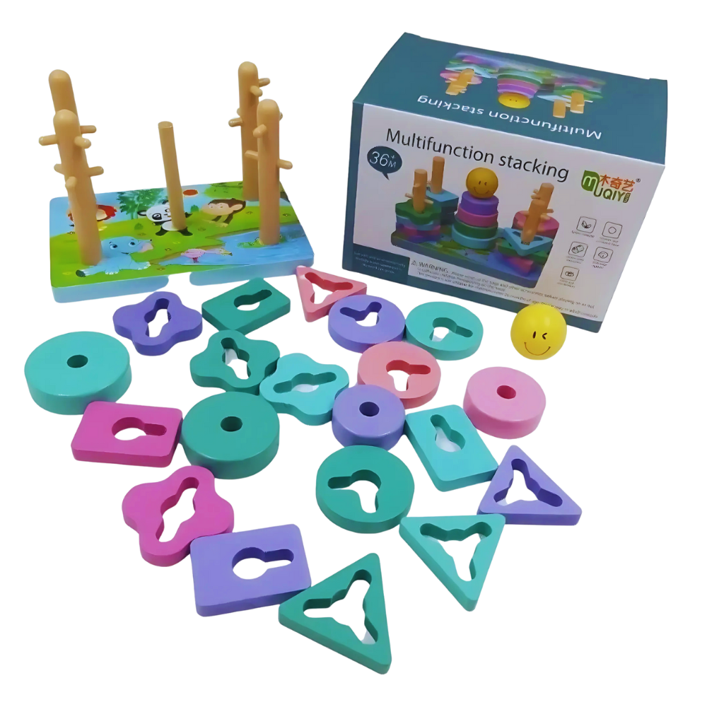 Juego de Encaje de Figuras Geométricas de Madera  Diseño Infantil-6