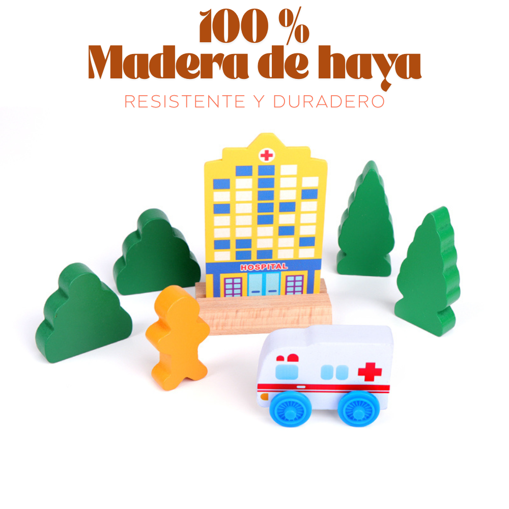 Set Tren de Madera con Accesorios Urbanos Educativo-3