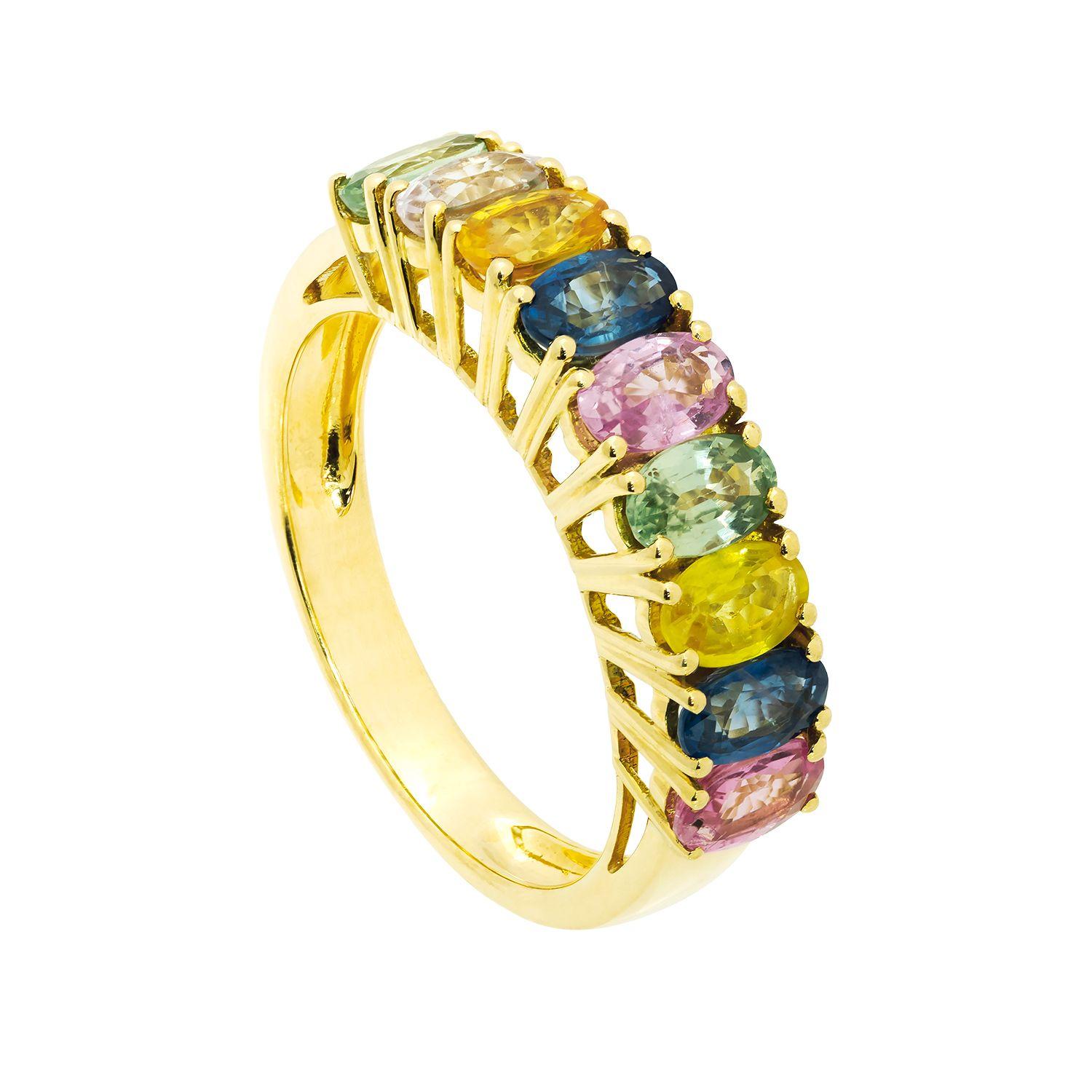 Anillo Zafiros De Colores Oro Amarillo 18K #14-0