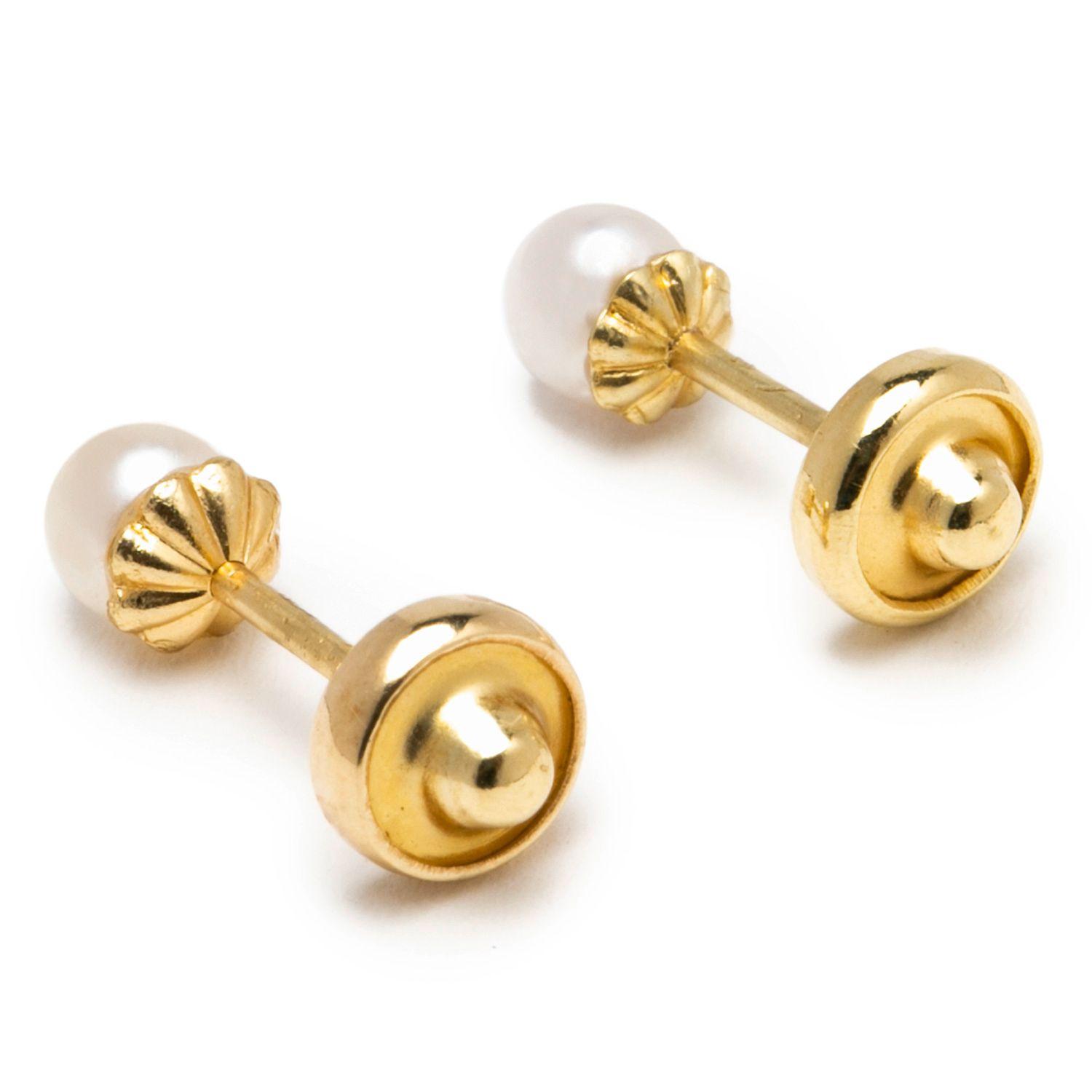 Aros Perlas Oro Amarillo 18K Recién Nacida - 4Mm-2