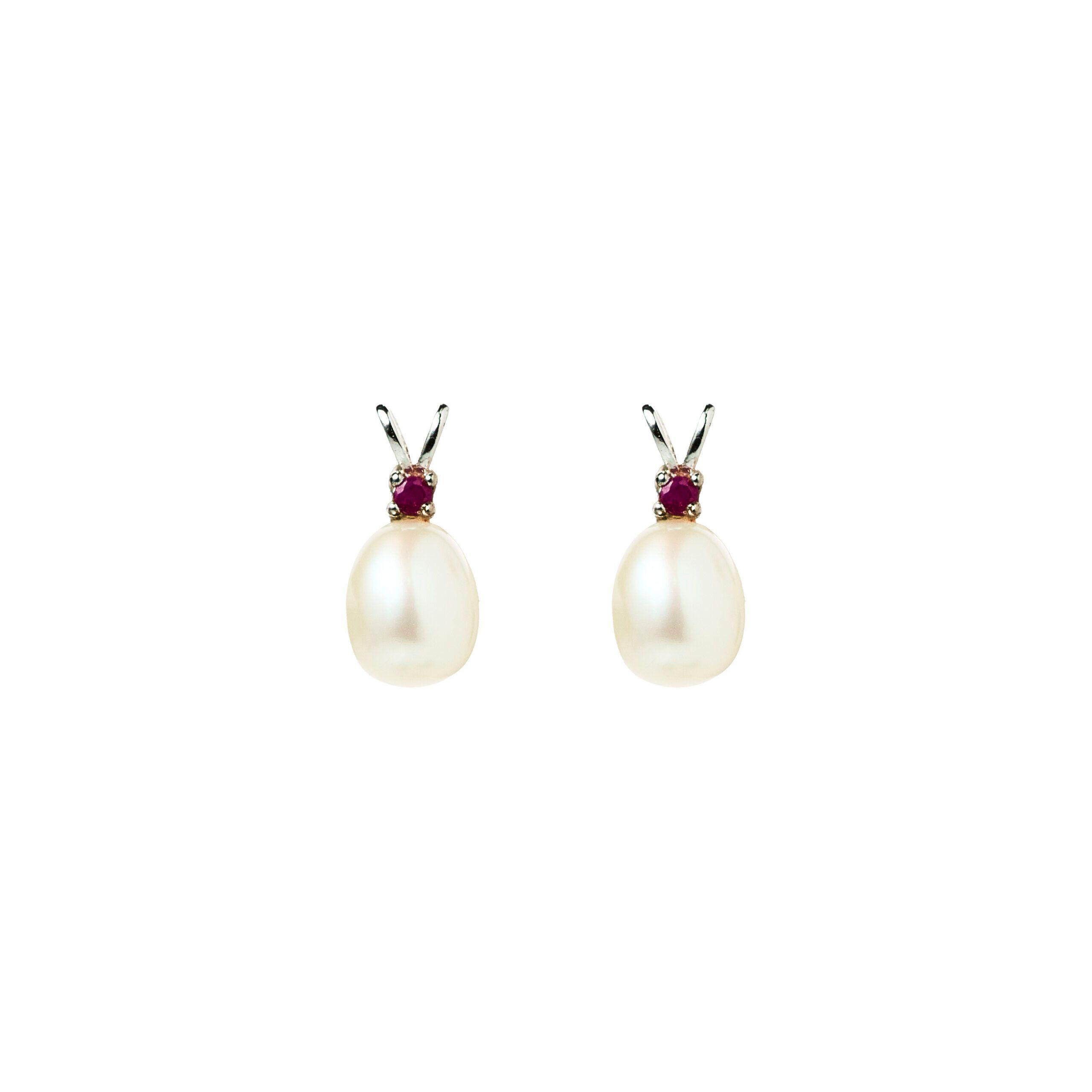 Aros Rubí Natural y Perla en Gota.-0