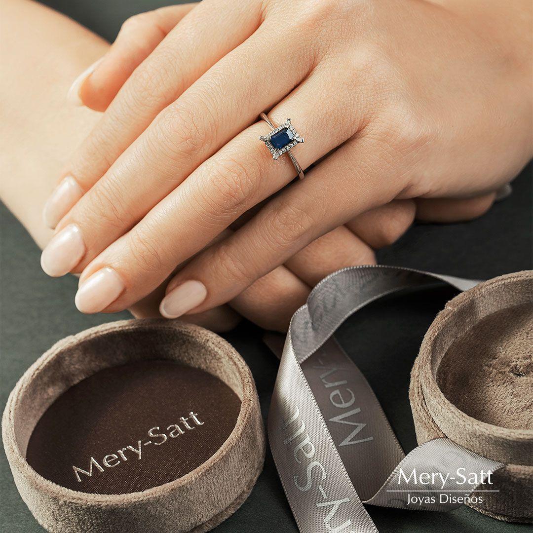 Anillo Zafiro Carre 0.84Ct Y Diamantes 0.12 Ct-1