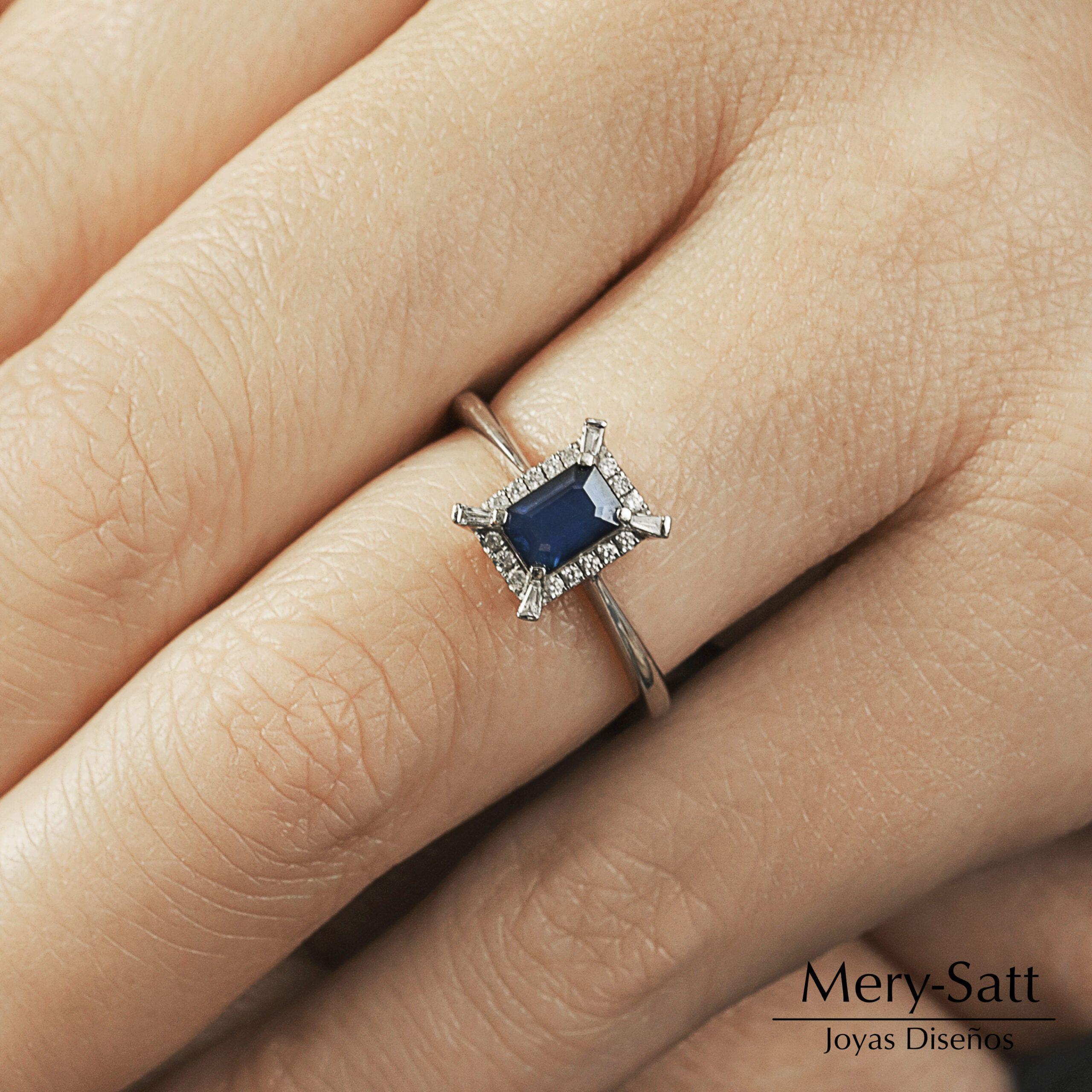 Anillo Zafiro Carre 0.84Ct Y Diamantes 0.12 Ct-3