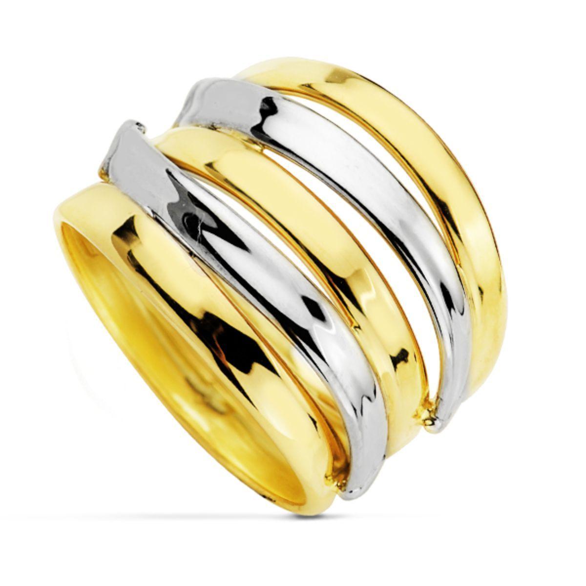 Anillo 18Kt Bandas Bicolor. 16 Mm. #15-0