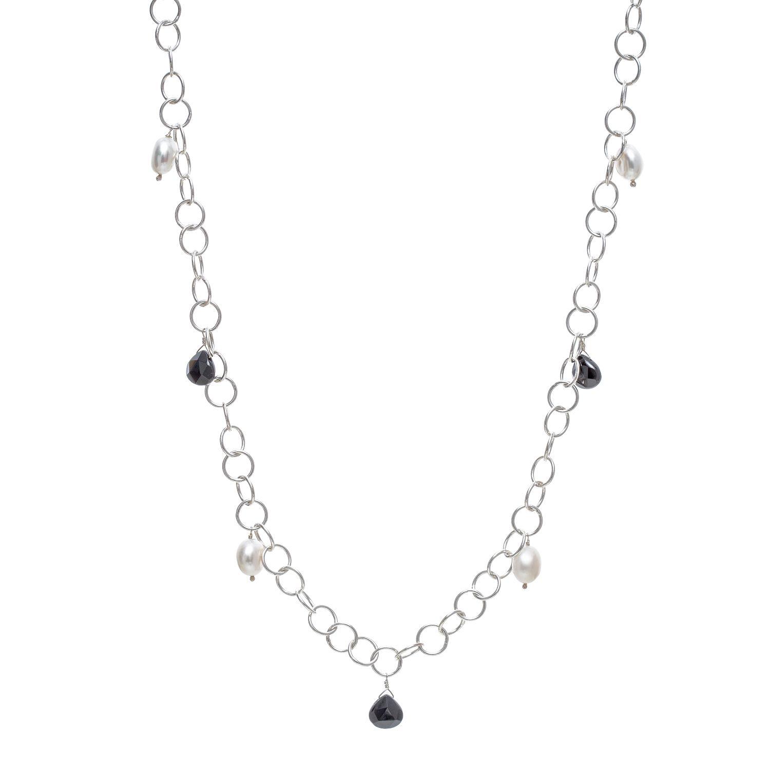 Collar En Plata Fina Onix Negro, Perlas Naturales-0