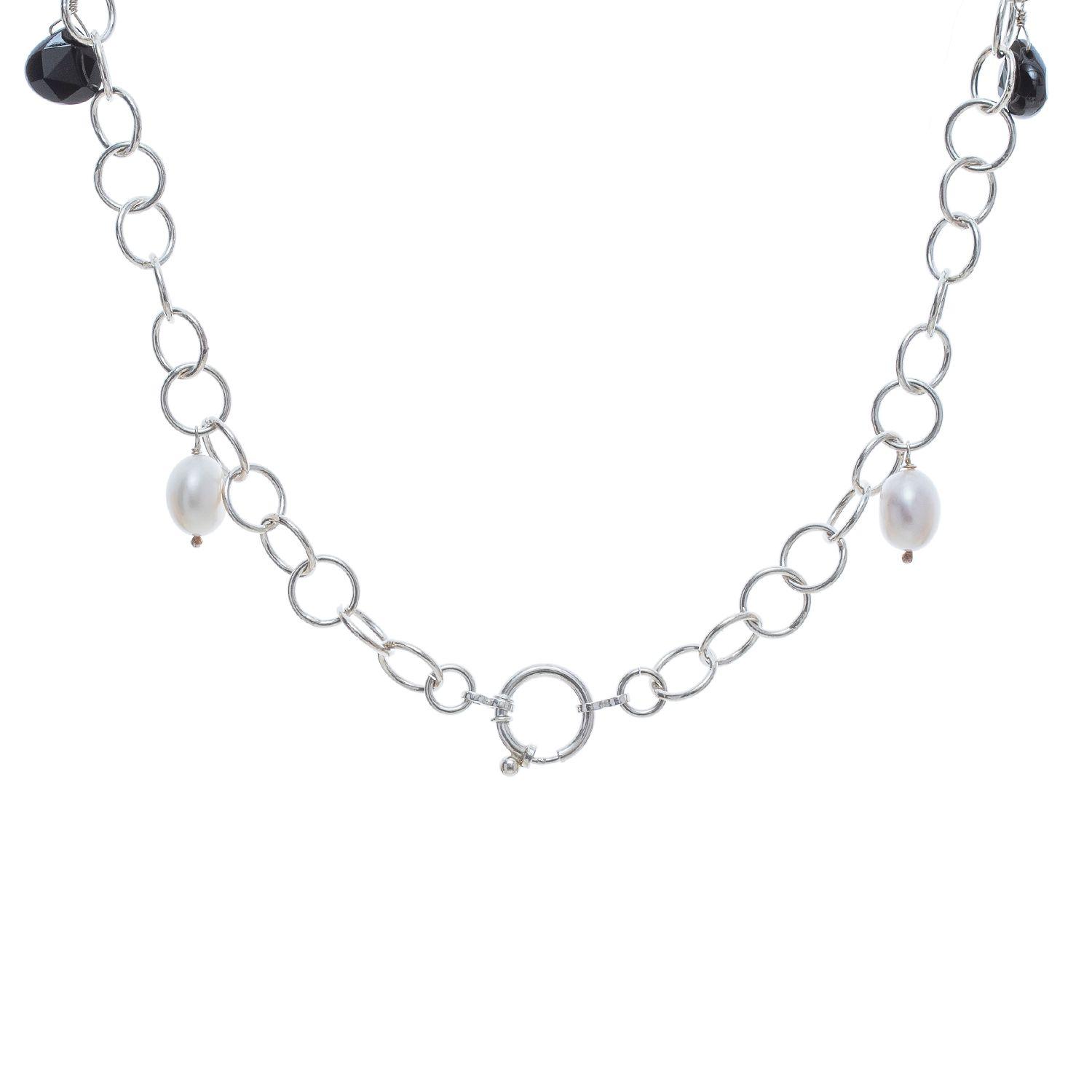 Collar En Plata Fina Onix Negro, Perlas Naturales-1