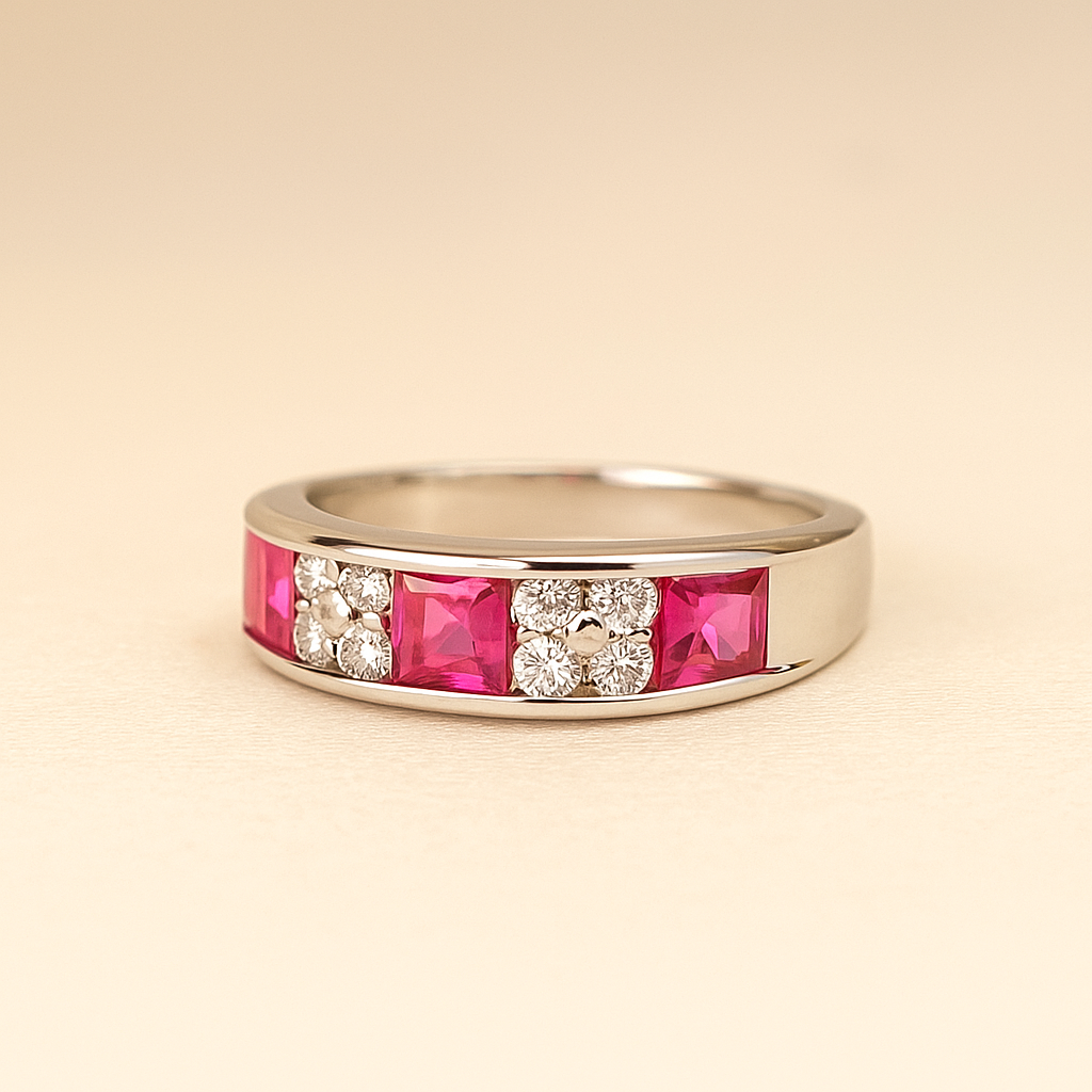 Anillo Medio cintillo de Rubies. Talla 11-2