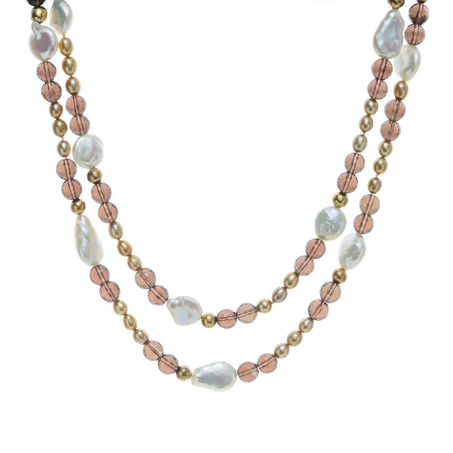 Collar De Perlas Coin, Perlas Doradas, Topacio Fome-0