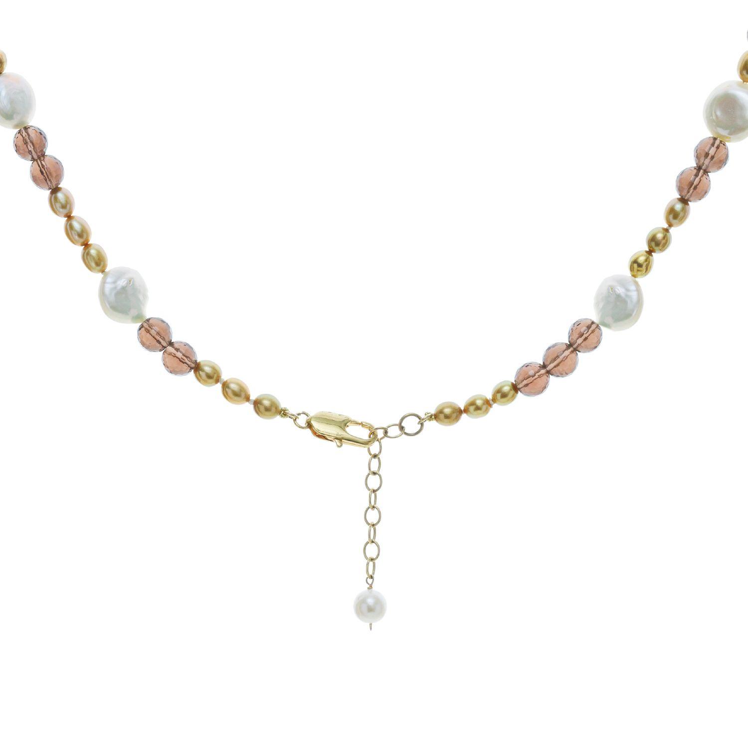 Collar De Perlas Coin, Perlas Doradas, Topacio Fome-2