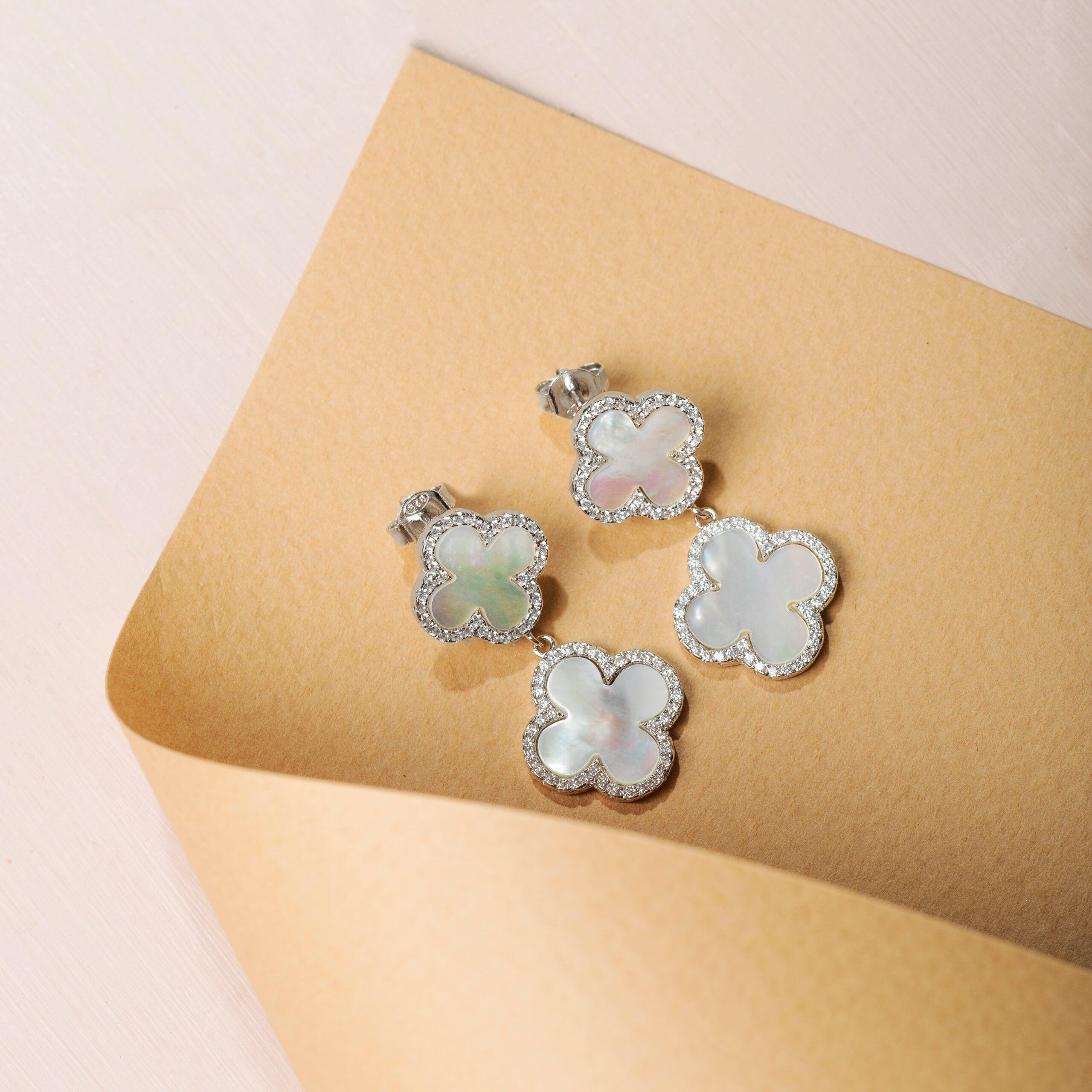Aros Doble Trebol Nacar Cz-1