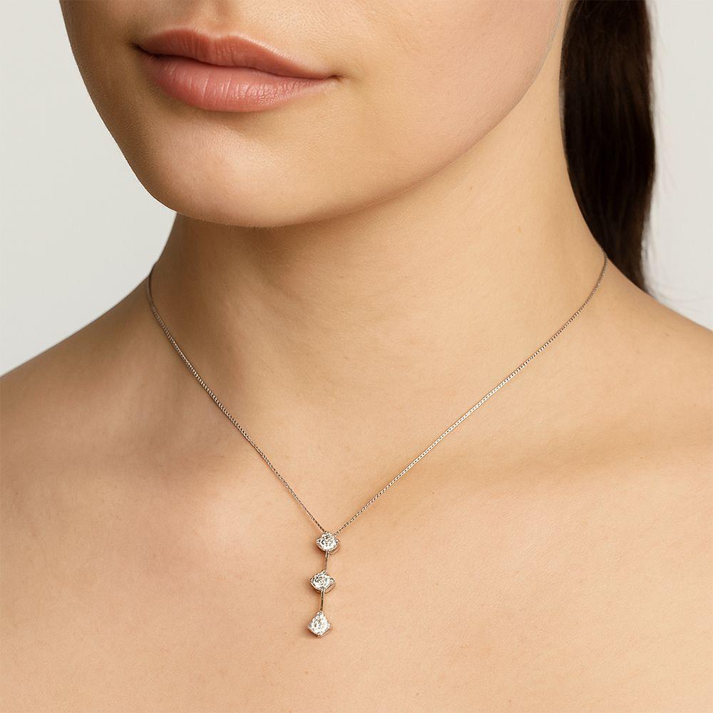 Collar oro blanco 18k con Tres Brillantes-2