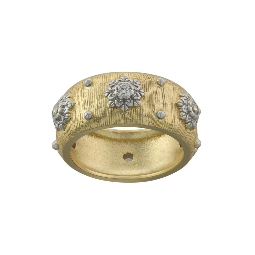 Anillo Vermeil Ancho Flores Cz #16-2