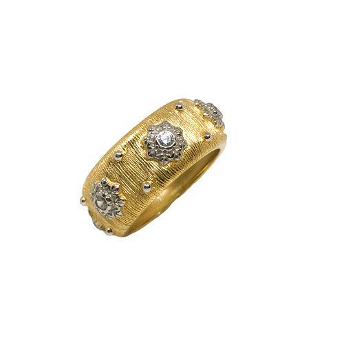 Anillo Vermeil Ancho Flores Cz #16-4