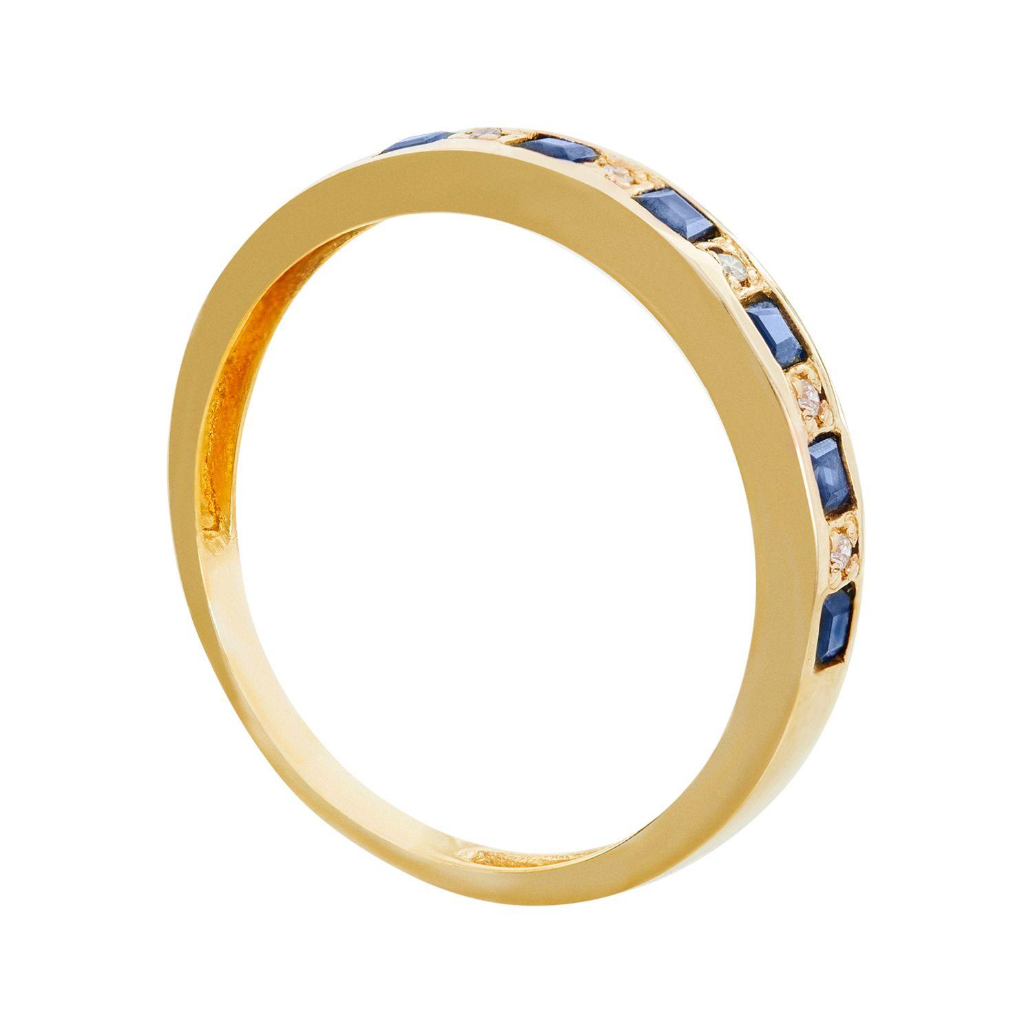 Anillo Medio Cintillo Oro 18K Zafiros Carre Y Diamantes 0.025Ct #14-0