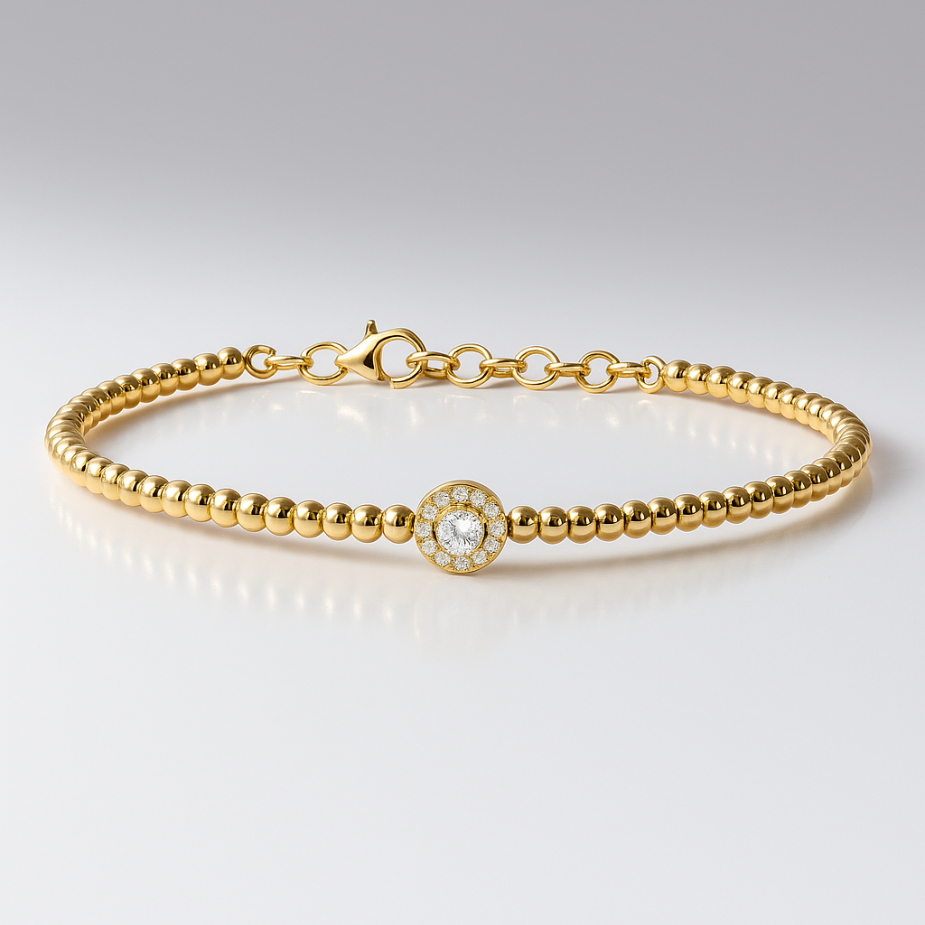 Pulsera Bolitas Oro Amarillo 18K Brillantes 15Pts-1