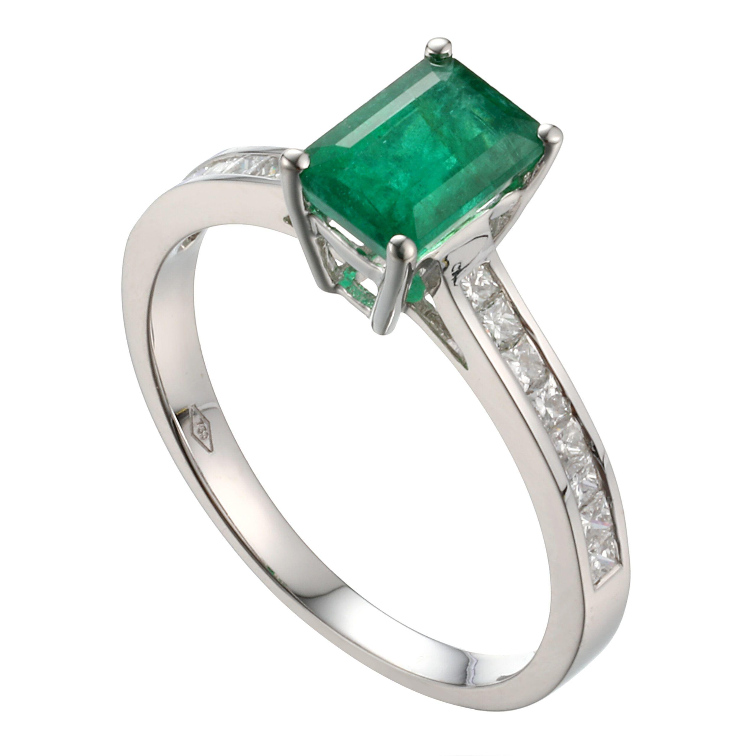 Anillo Esmeralda Carre 1.09Ct +0.32Ct #7 Cx-0