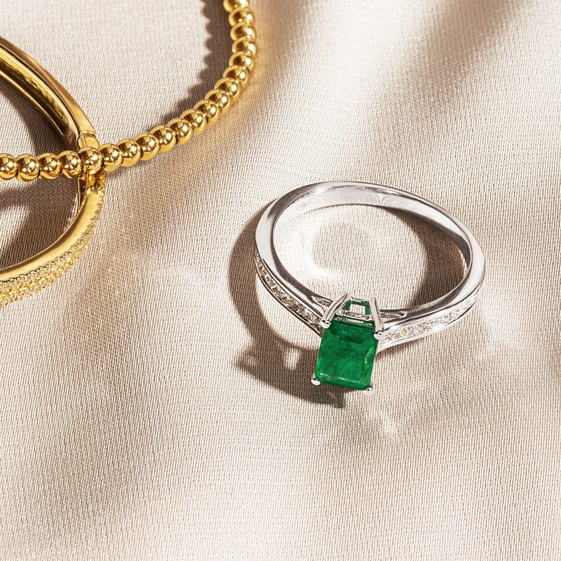 Anillo Esmeralda Carre 1.09Ct +0.32Ct #7 Cx-1