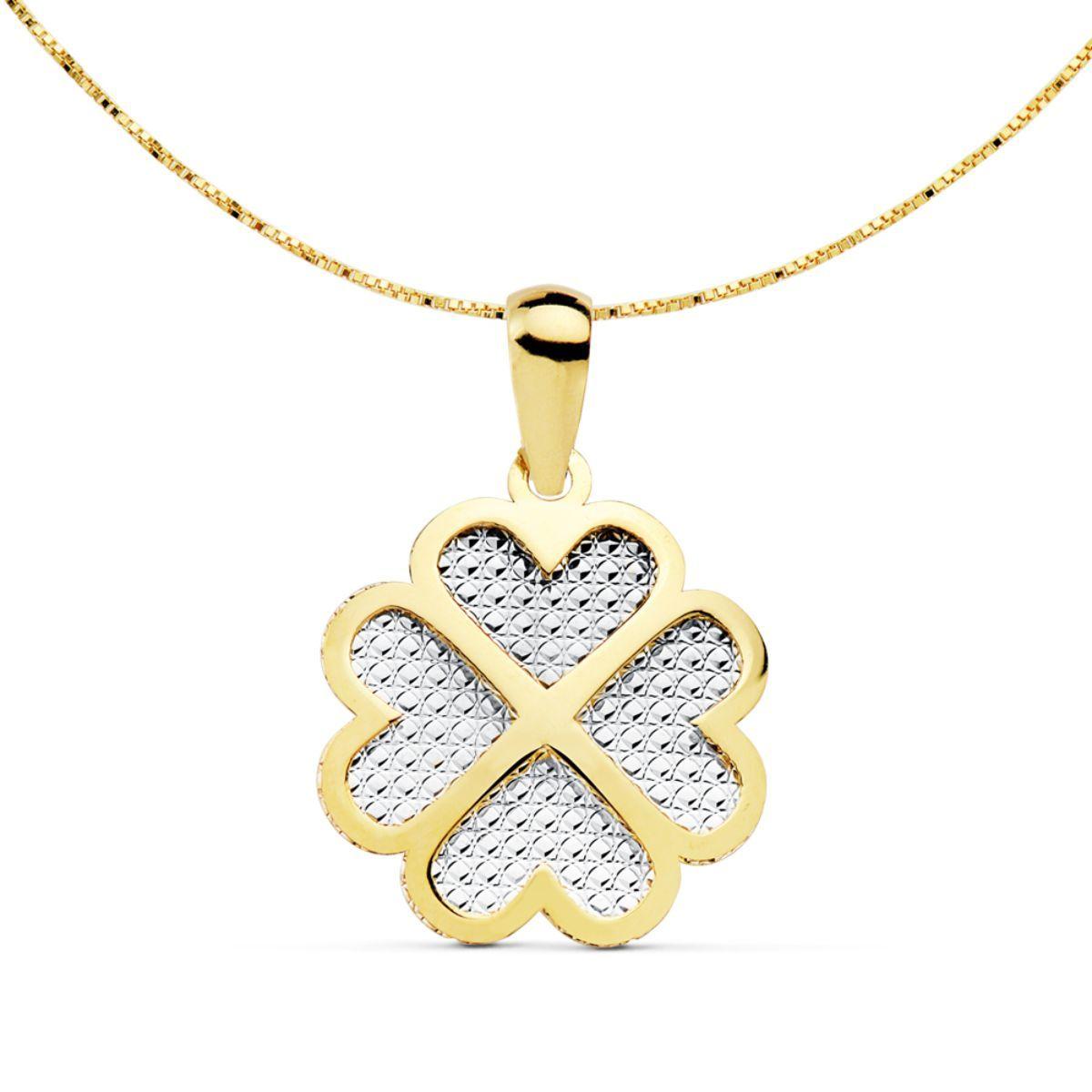 18K Collar 45 Cm Trébol Doble Altura Bicolor-0