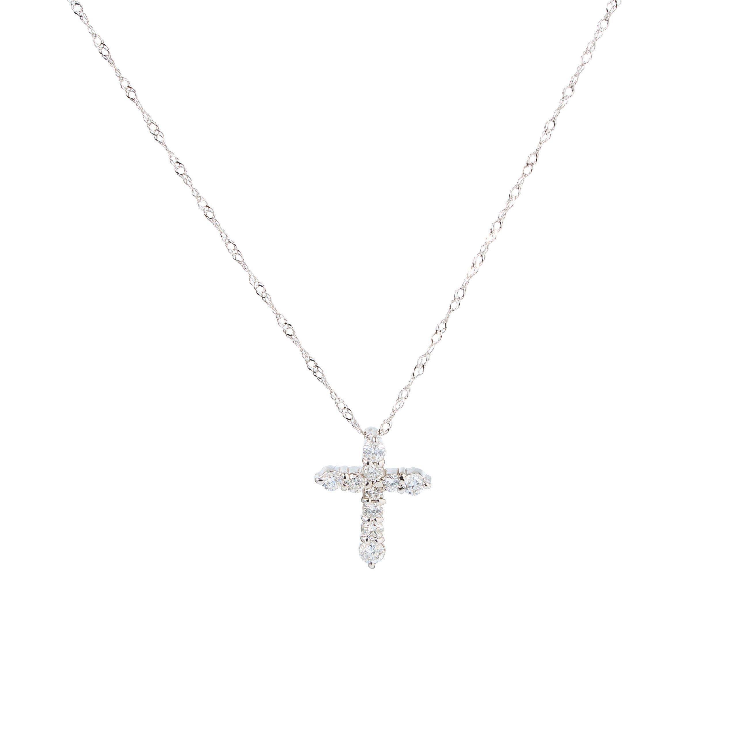 Collar con Cruz de Brillantes Oro Blanco 18k-0