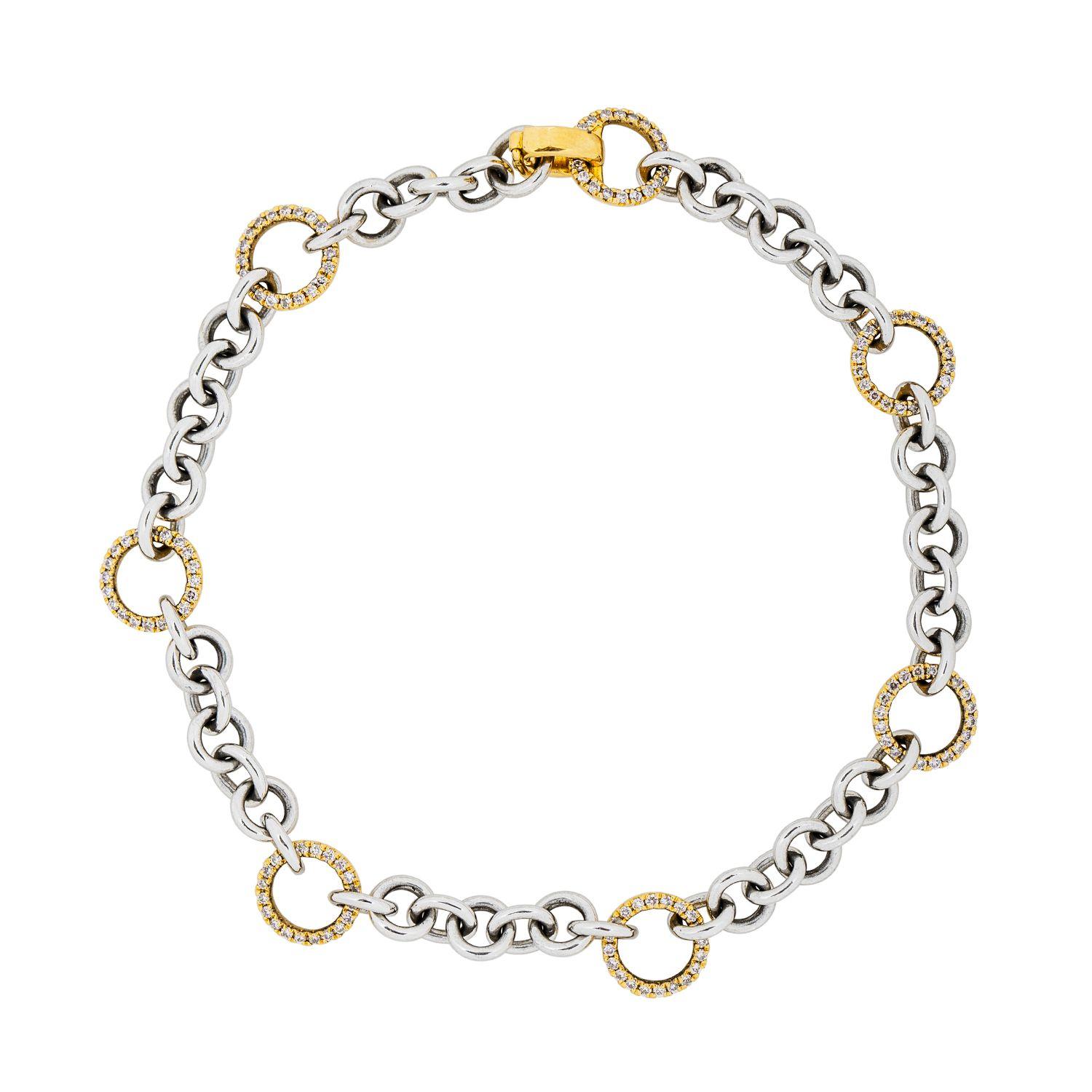 Pulsera Eslabones Oro Blanco, Amarillo Y Brillantes 0,38K-0