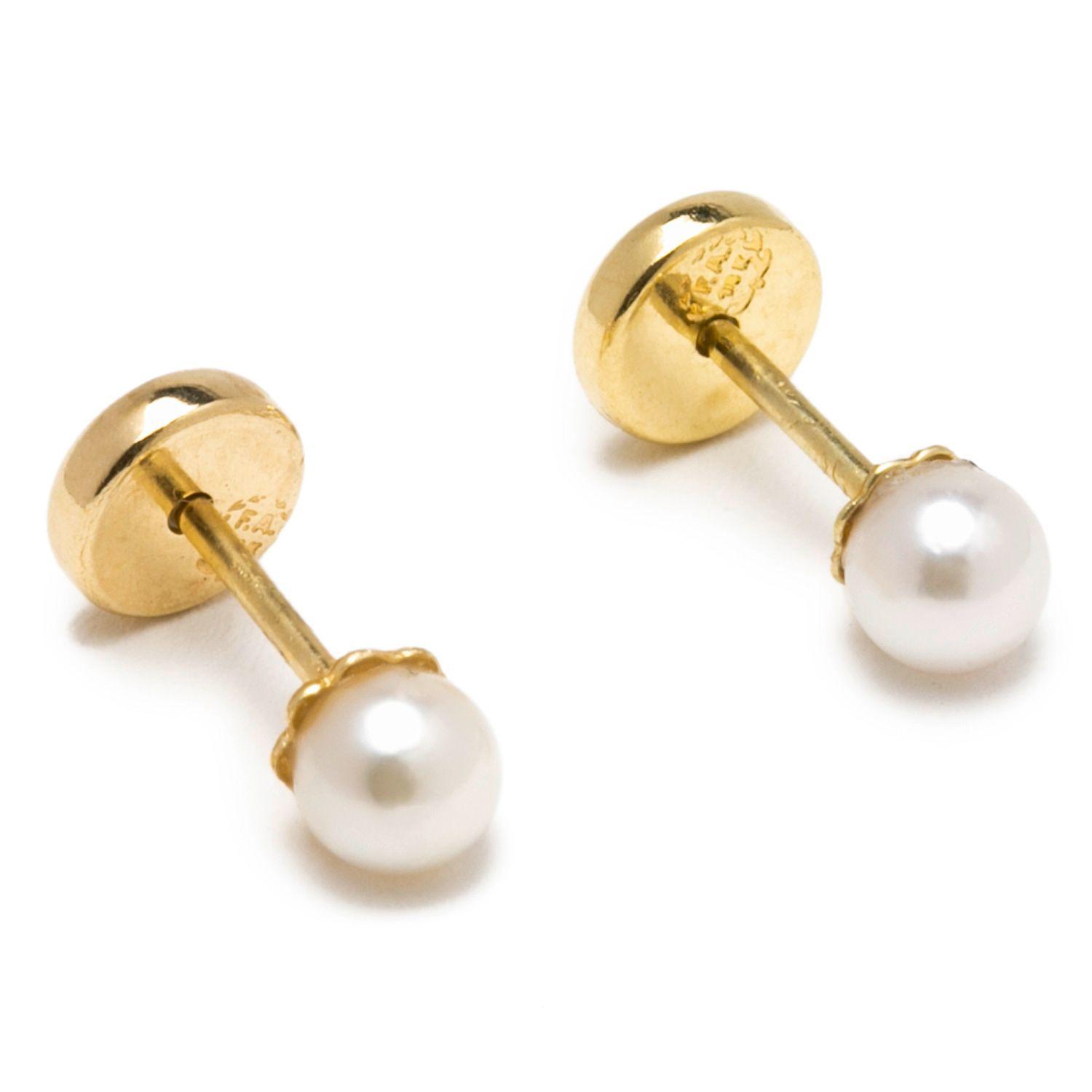 Aros Perla Oro Amarillo 18K Abridores - 5Mm-0