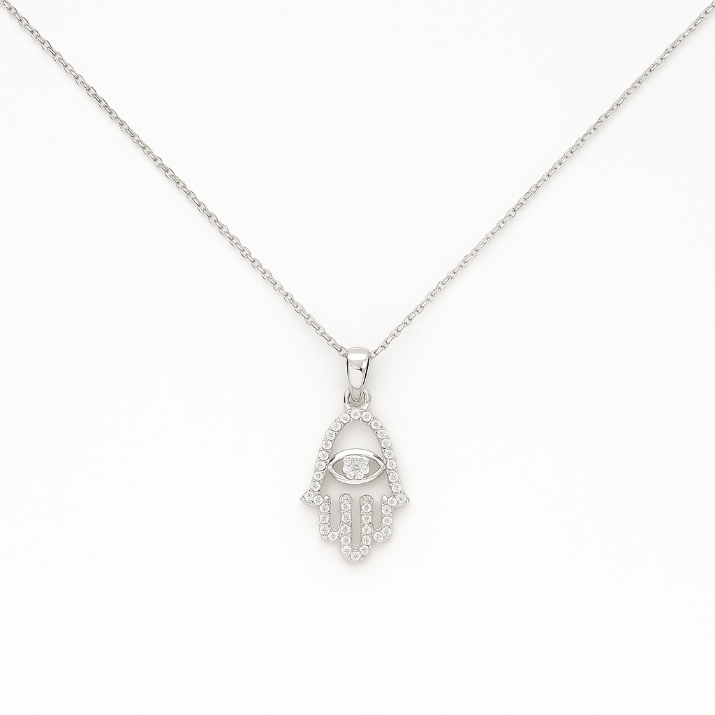 Collar Oro Colgante Mano Hamsa 0.02Ct 12Mm-2