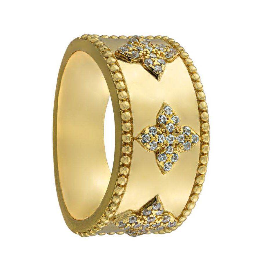 Anillo Vermeil Ancho 3 Flores Cz #12-0