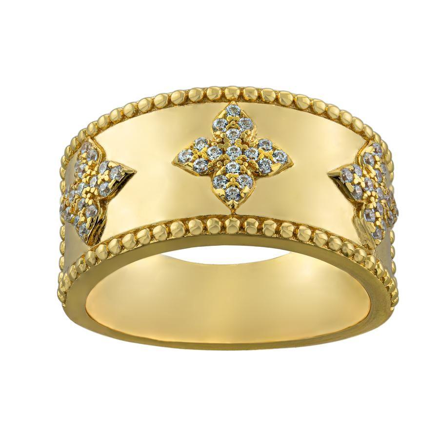 Anillo Vermeil Ancho 3 Flores Cz #12-4